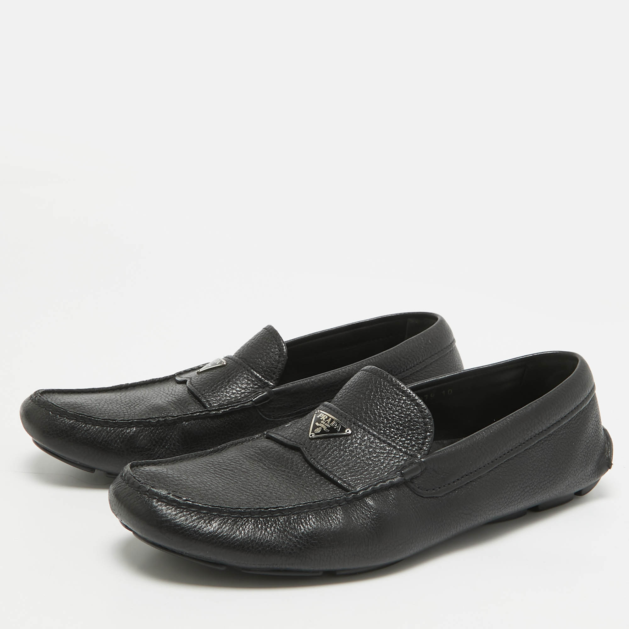 Prada Black Leather Slip On Loafers Size 44