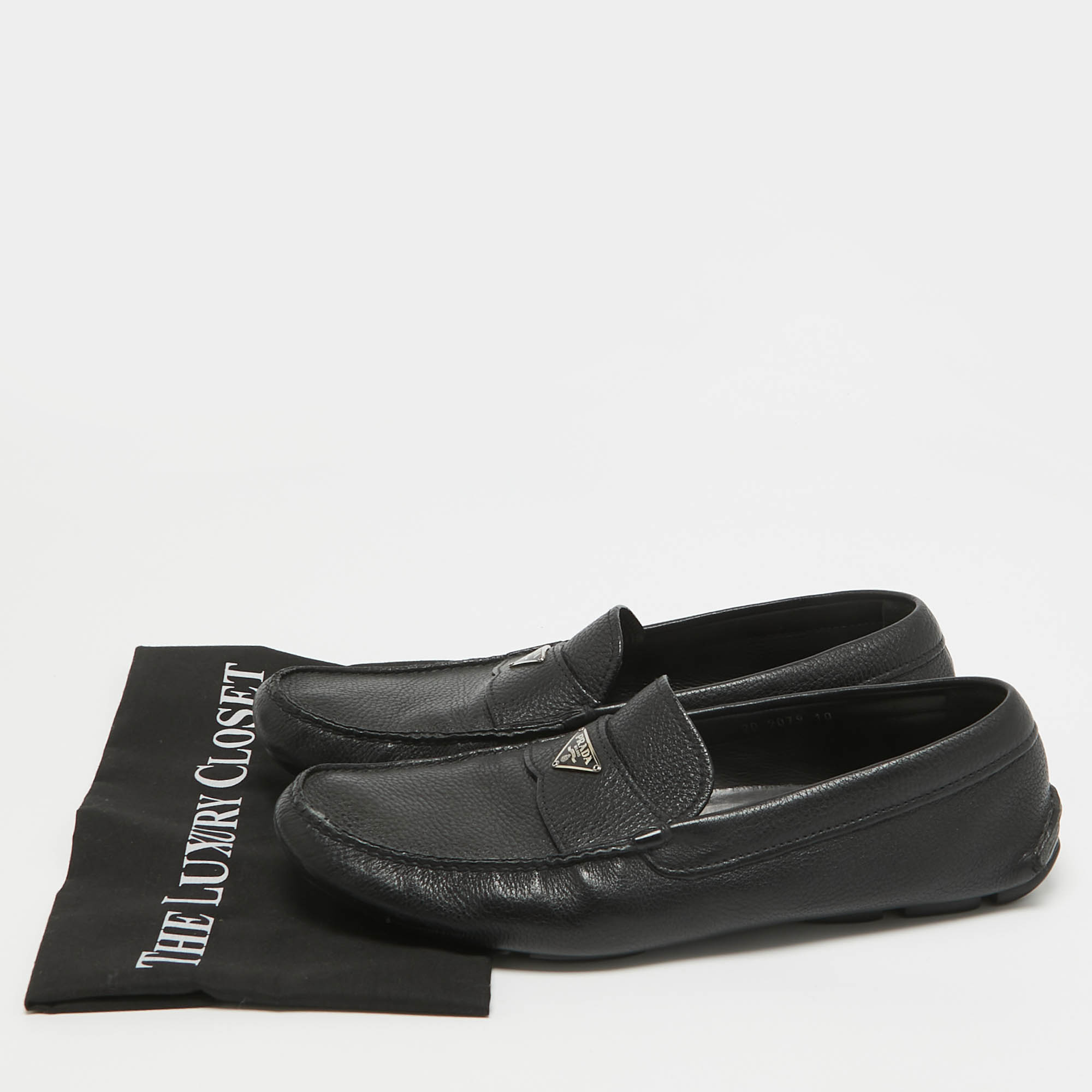 Prada Black Leather Slip On Loafers Size 44