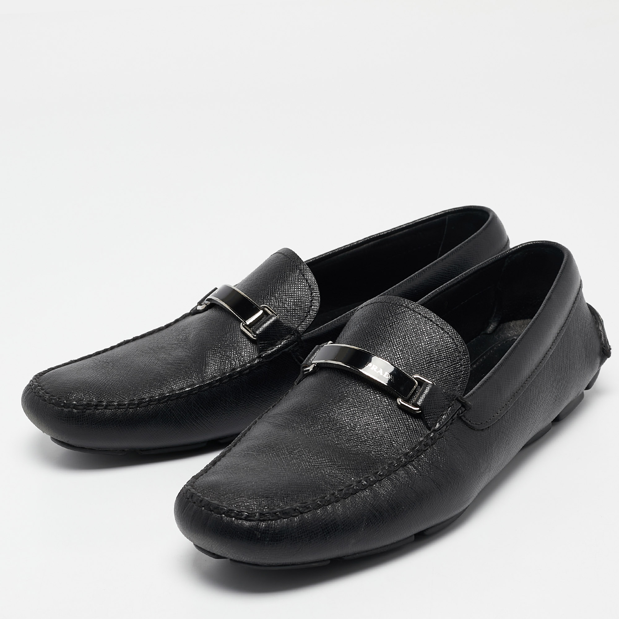 Prada Black Leather Slip On Loafers Size 43