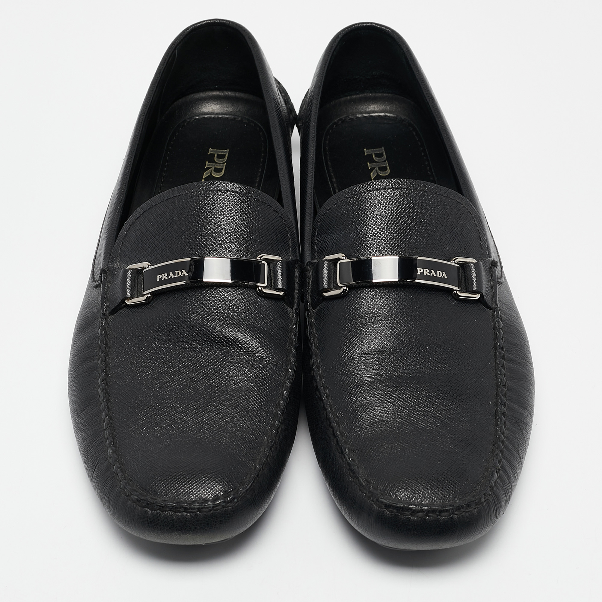 Prada Black Leather Slip On Loafers Size 43