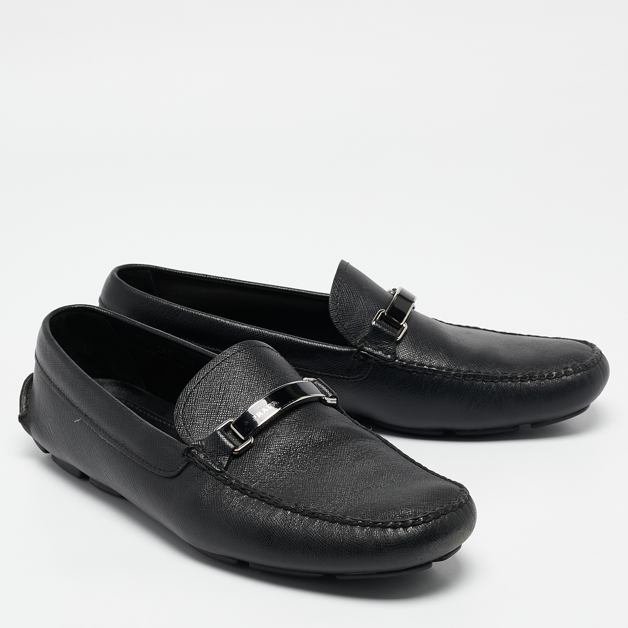 Prada Black Leather Slip On Loafers Size 43