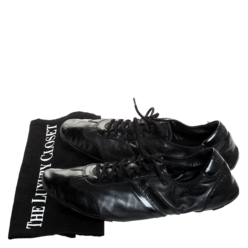 Prada Black Leather And Patent Leather Lace Up Sneakers Size 41