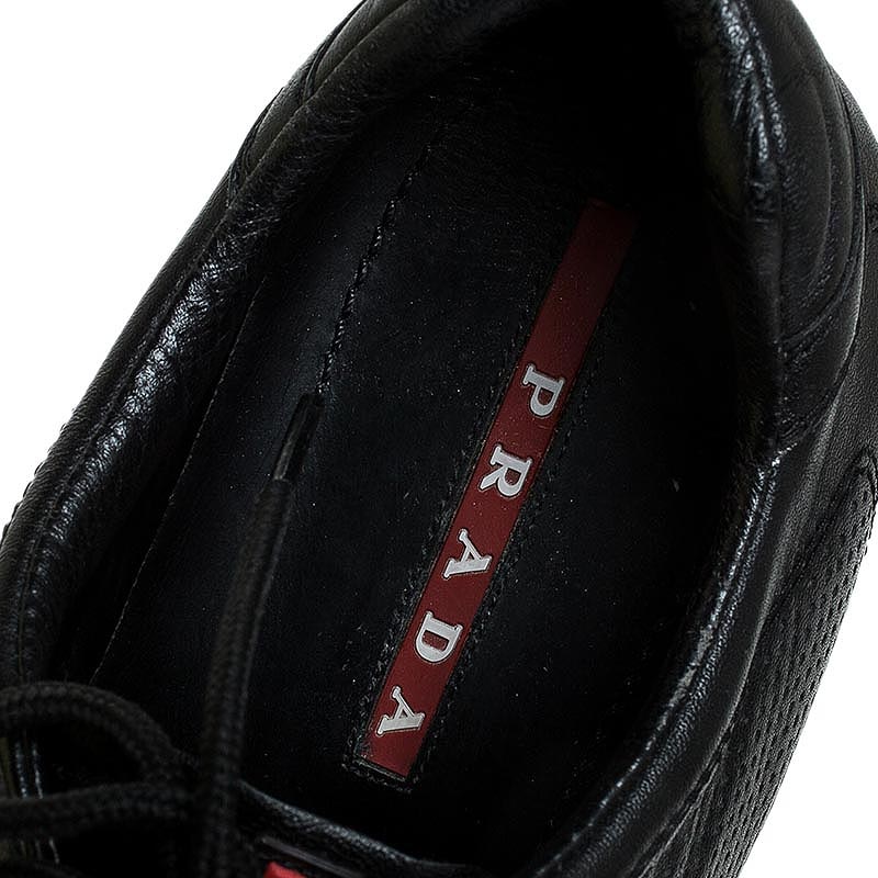 Prada Sport Black Perforated Leather Lace Up Low Top Sneakers Size 41.5