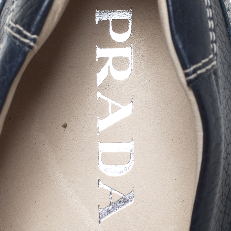 Prada Blue Stitch Detail Leather Slip On Loafers Size 41