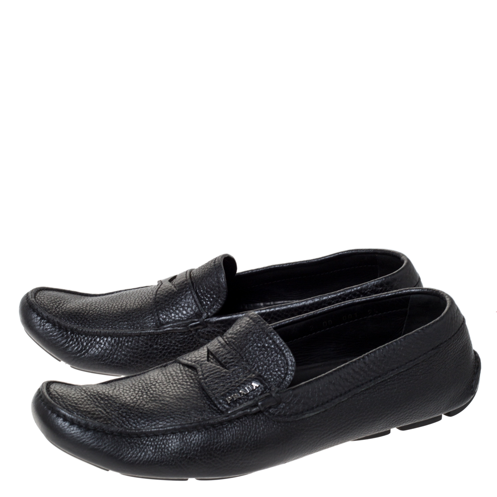 Prada Black Leather Penny Slip On Loafers Size 43.5