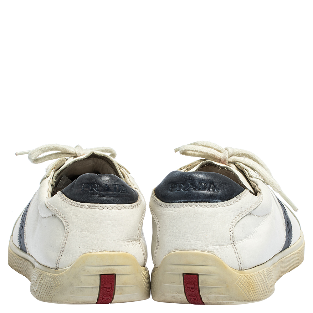 Prada White Leather Low Top Sneakers Size 42.5