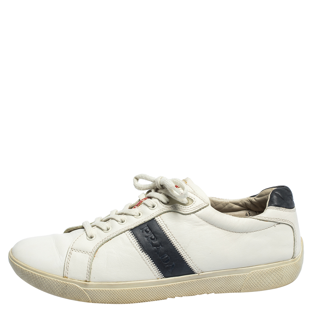 Prada White Leather Low Top Sneakers Size 42.5