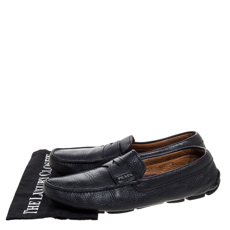 Prada Black Leather Driver Penny Slip On Loafers Size 42
