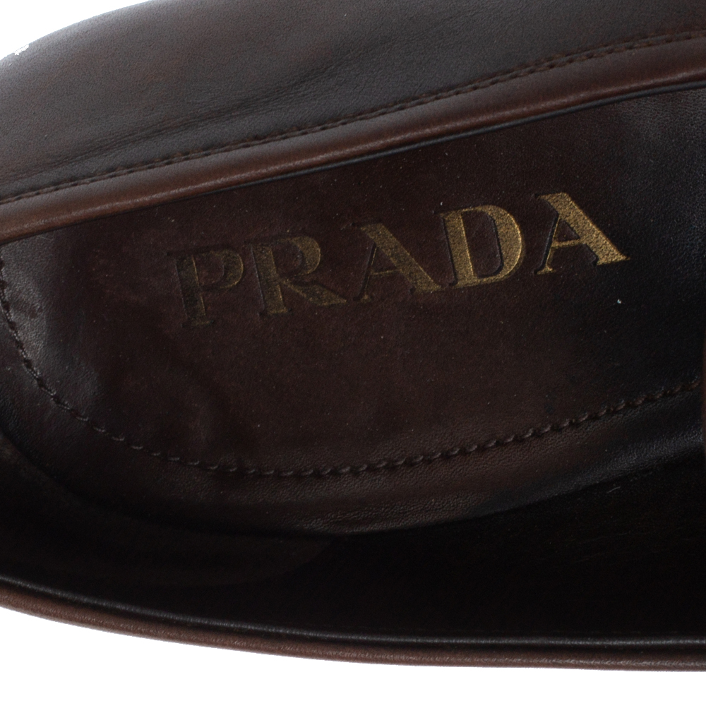 Prada Ombre Brown Leather Penny Slip On Loafers Size 41