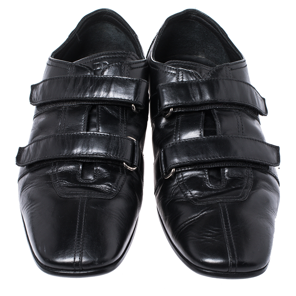 Prada Black Leather Velcro Loafers Size 43