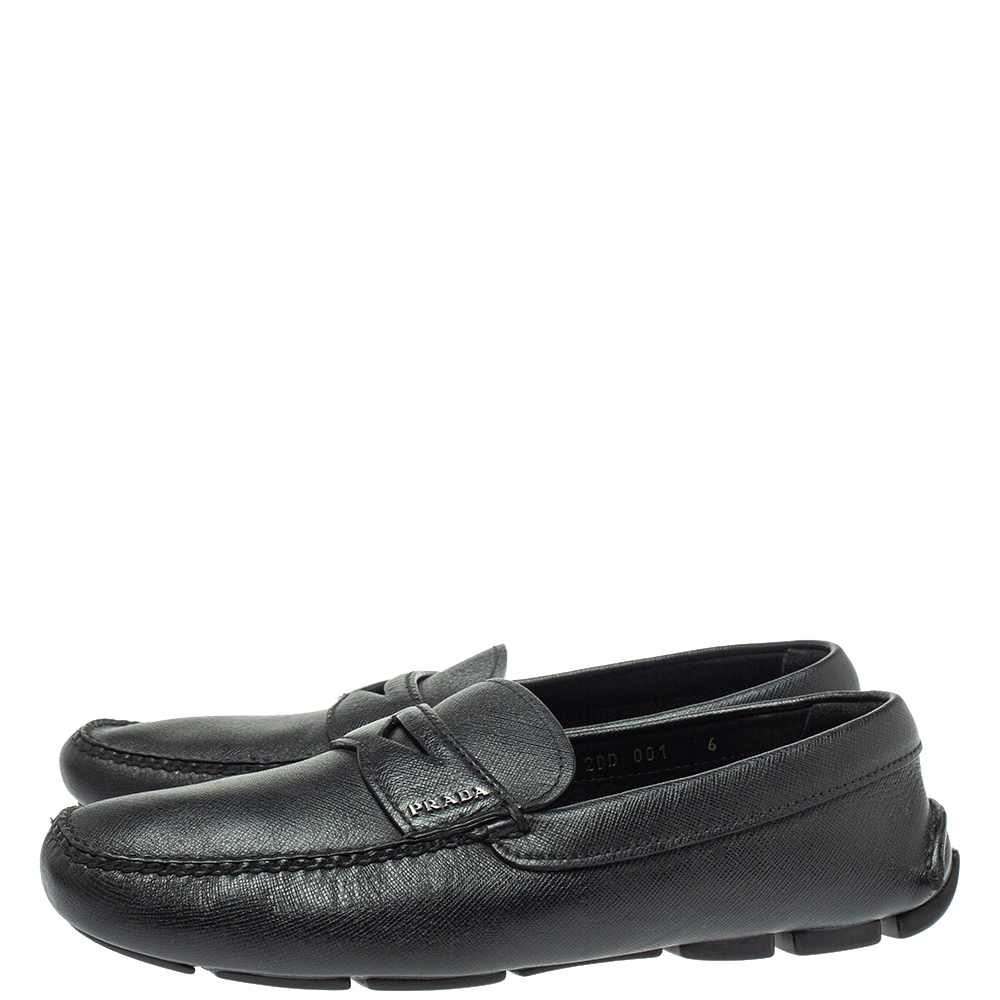 Prada Black Leather Penny Slip On Loafers Size 40