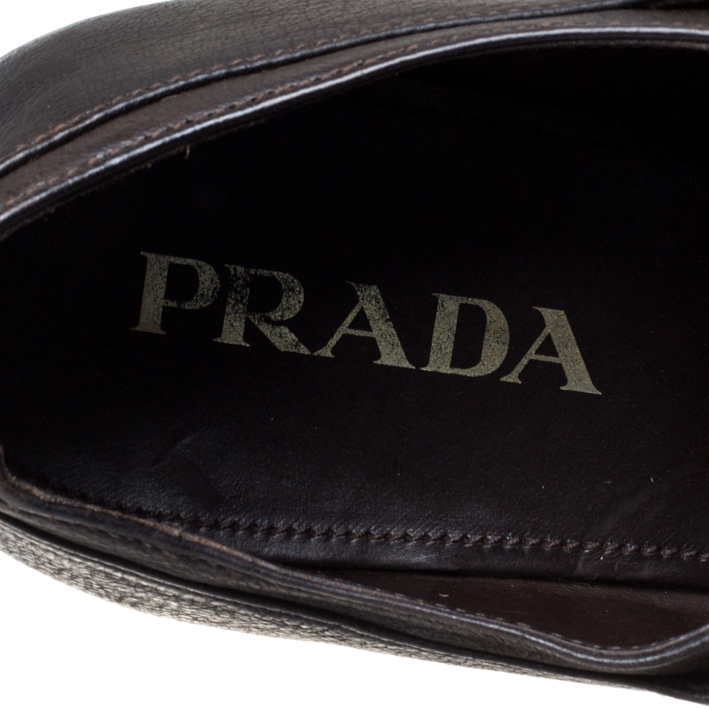 Prada Dark Brown Leather Cap Toe Lace Up Oxford Size 42.5