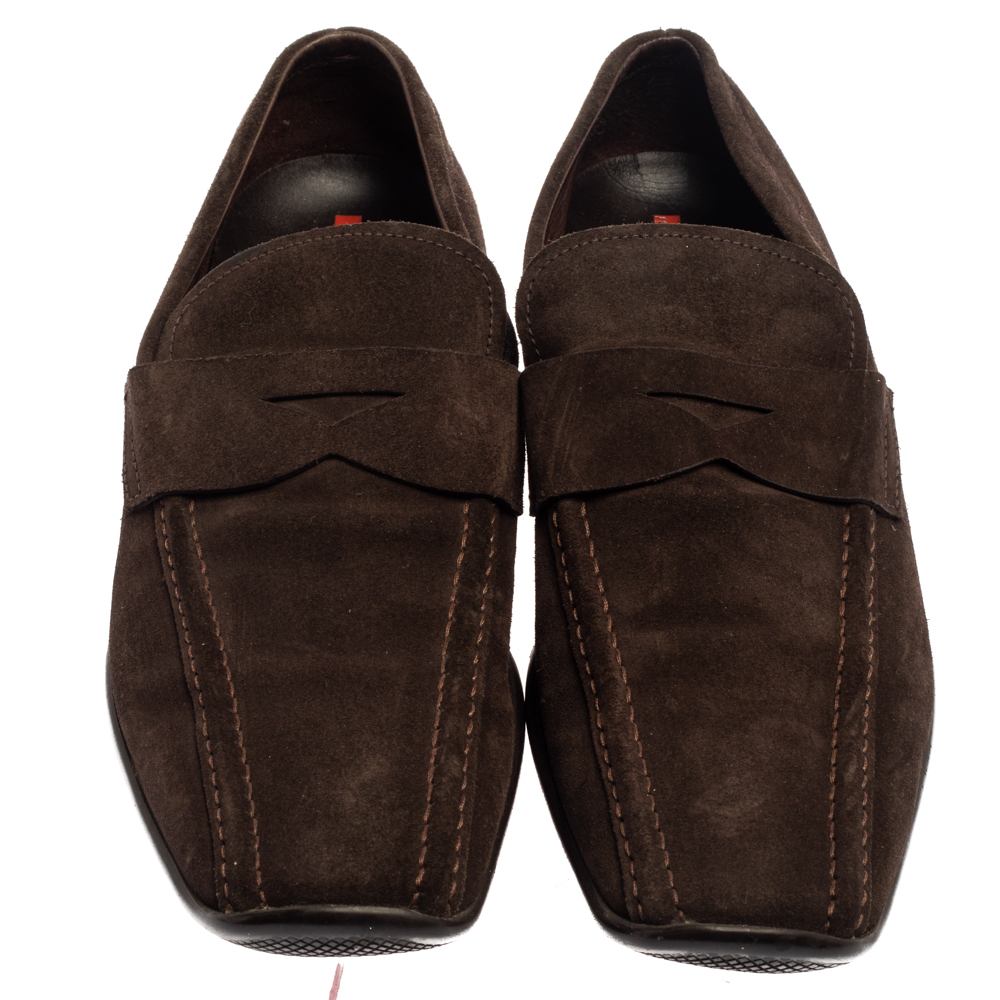 Prada Brown Suede Penny Loafers Size 44