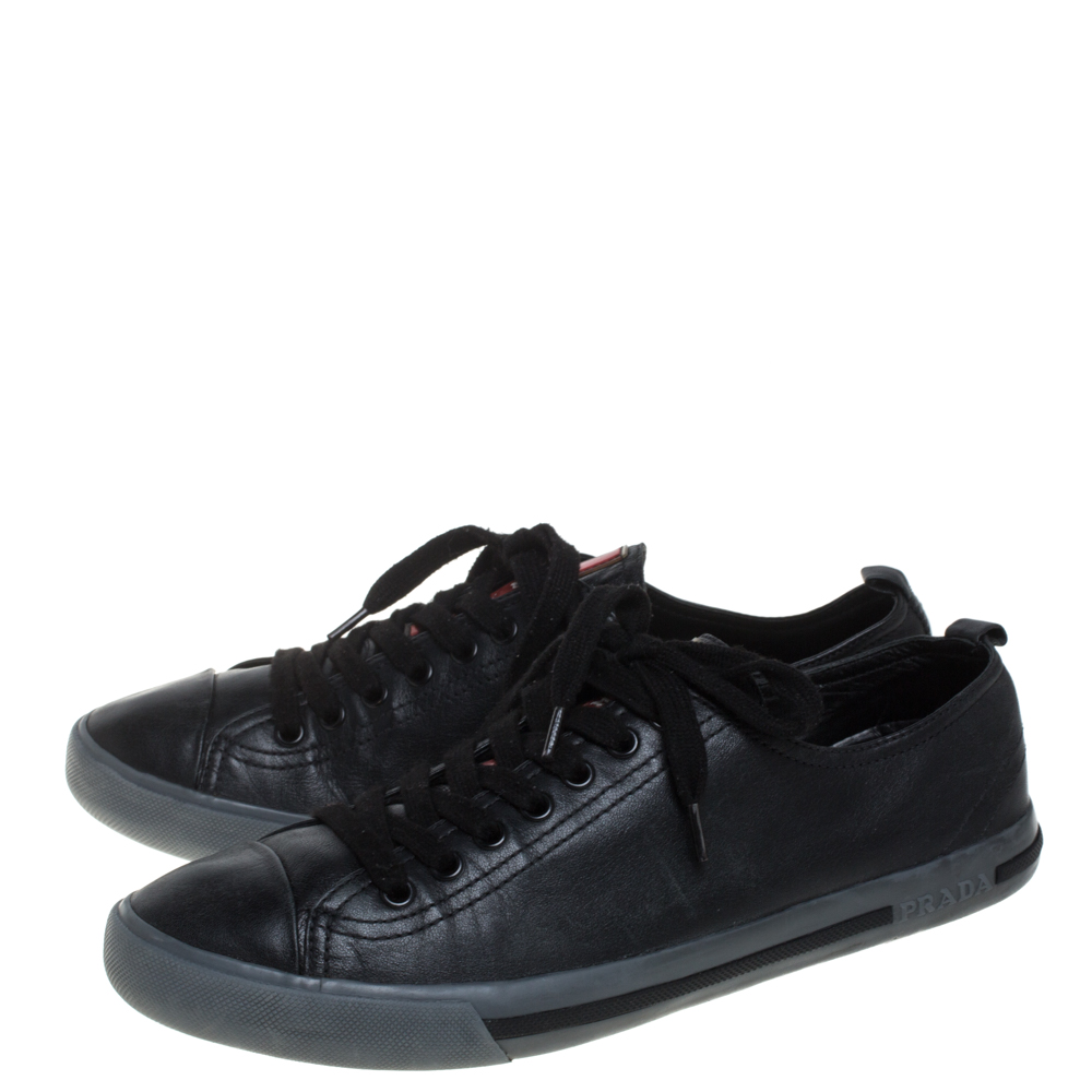 Prada Sports Black Leather Lace Up Sneakers Size 41