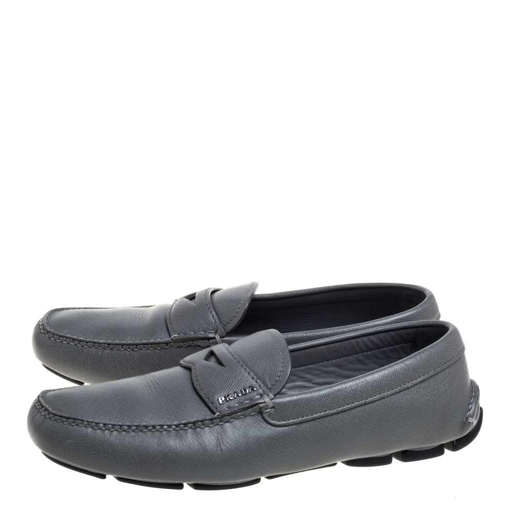 Prada Grey Leather Slip On  Loafers Size 41