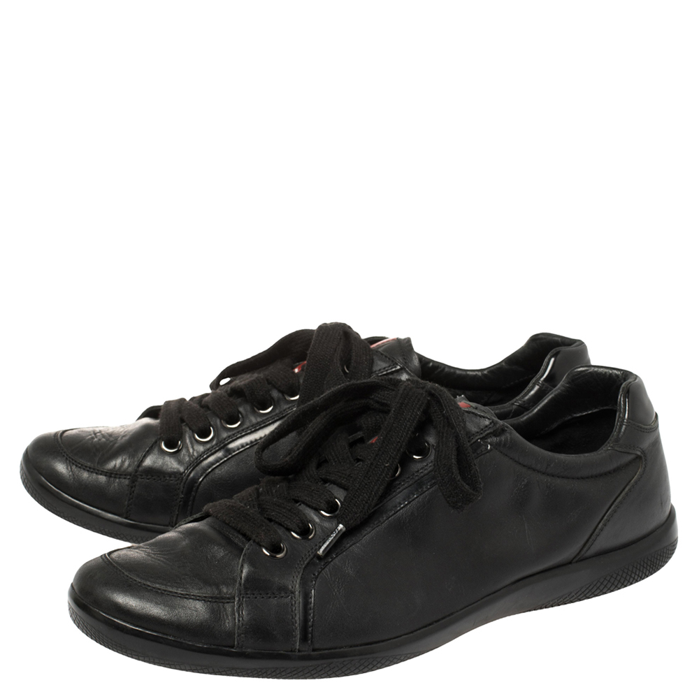 Prada Sports Black Leather Low Top Sneakers Size 44