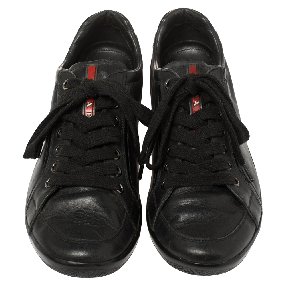 Prada Sports Black Leather Low Top Sneakers Size 44