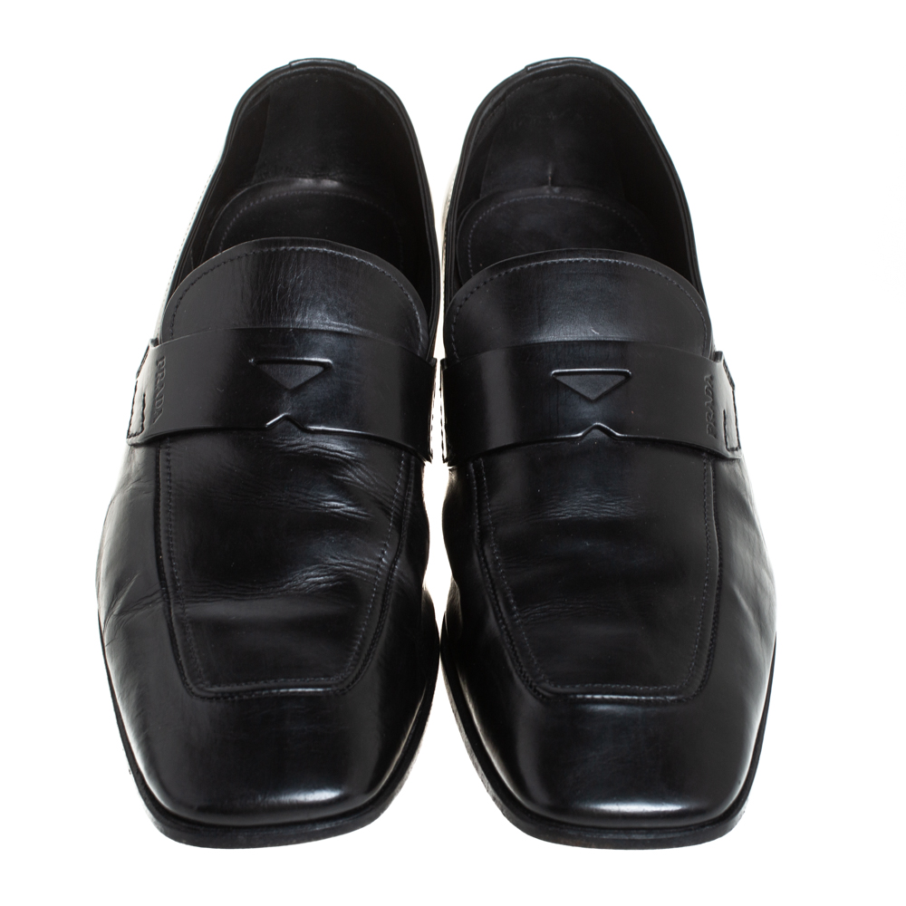 Prada Black Leather Penny Sip On Loafers Size 43