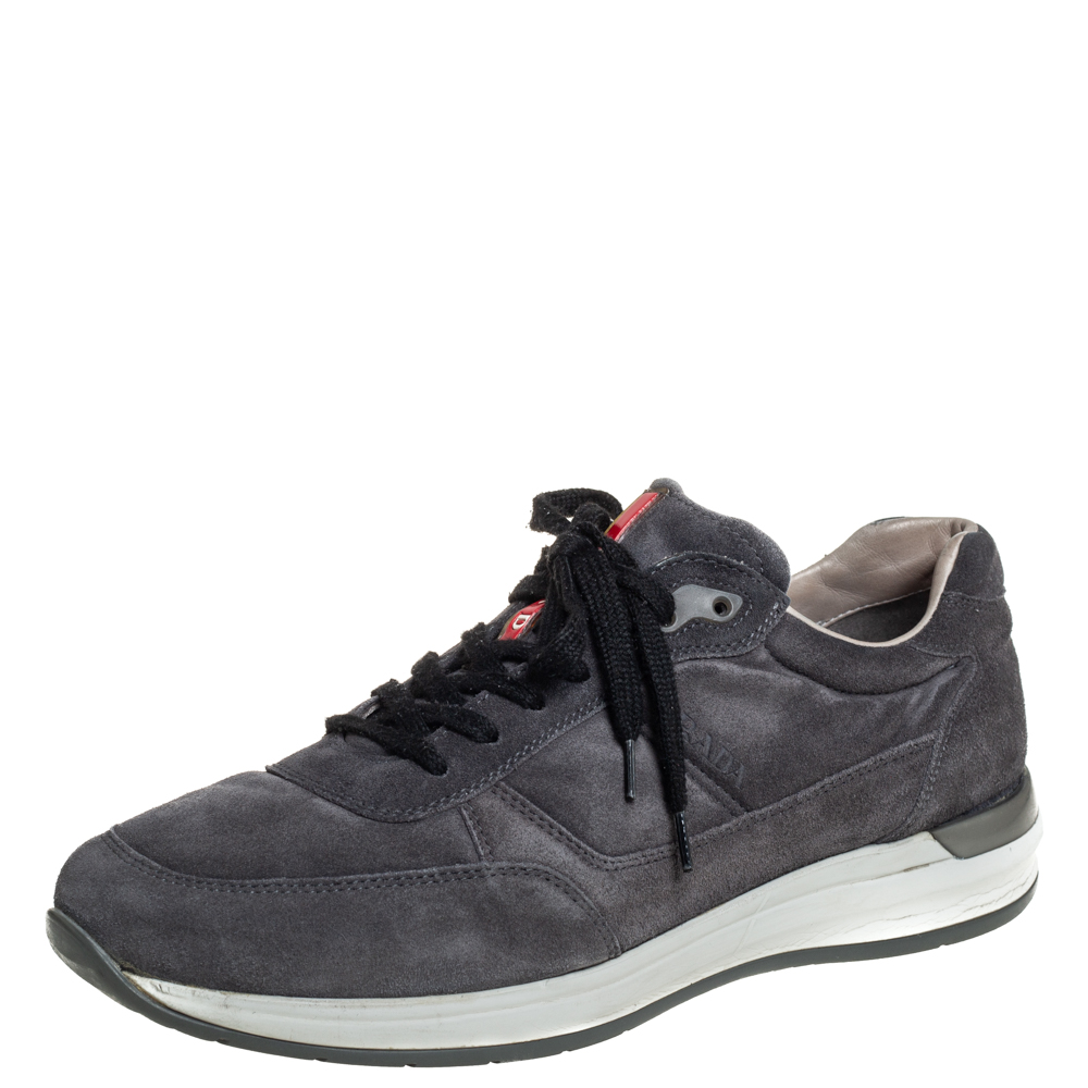 Prada Grey Suede Low-Top Sneakers Size 43