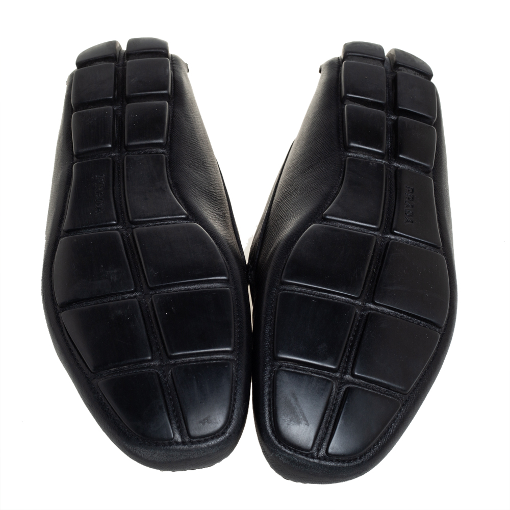 Prada Black Leather Slip On Loafers Size 44