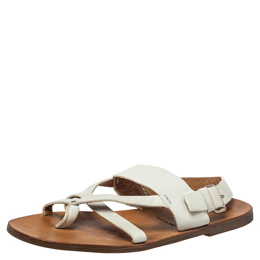 Prada White Leather Thong Sandals Size 42