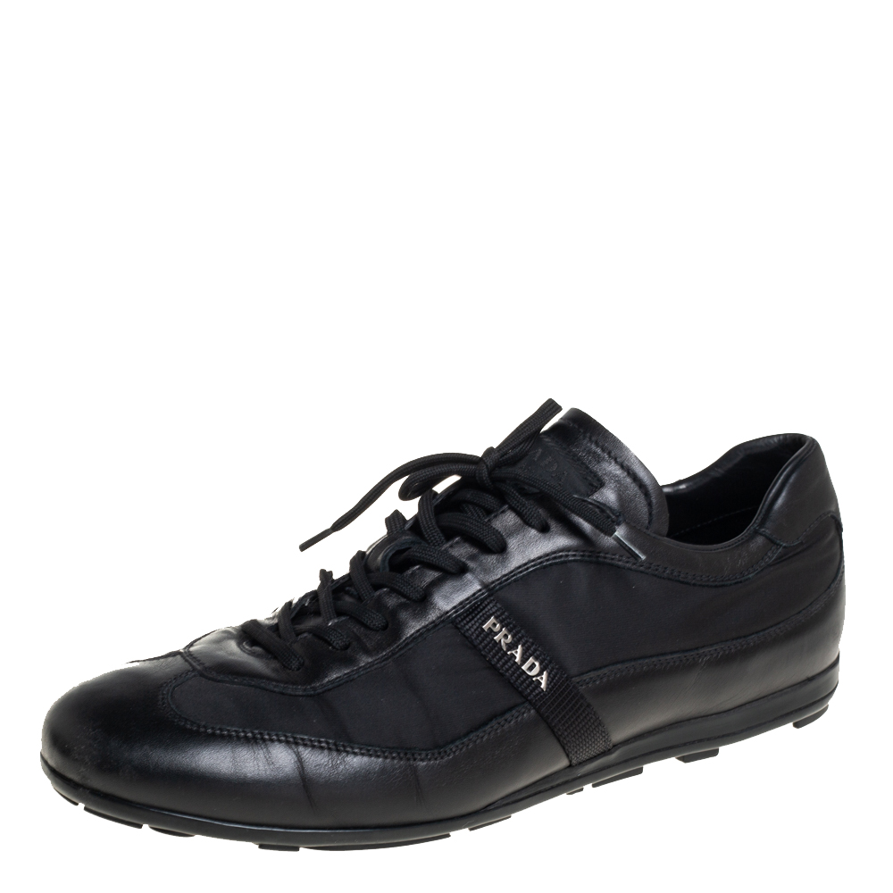 Prada Black Leather And Nylon Low Top Sneakers Size 42