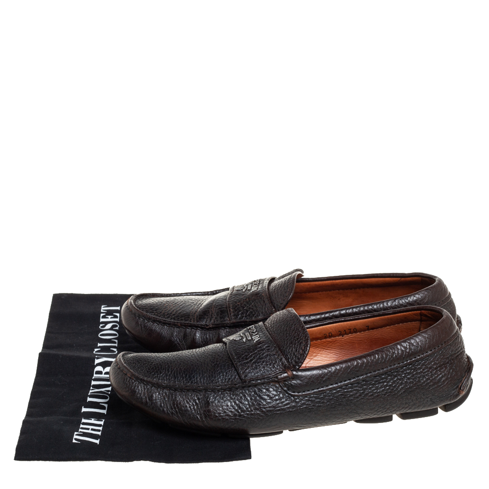 Prada Dark Brown Leather Slip On Loafers Size 41