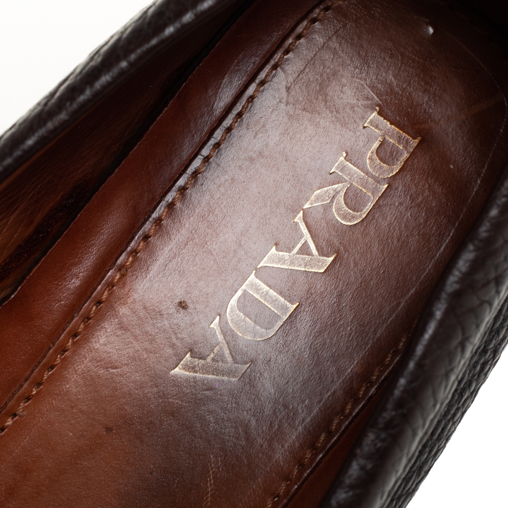 Prada Dark Brown Leather Slip On Loafers Size 41