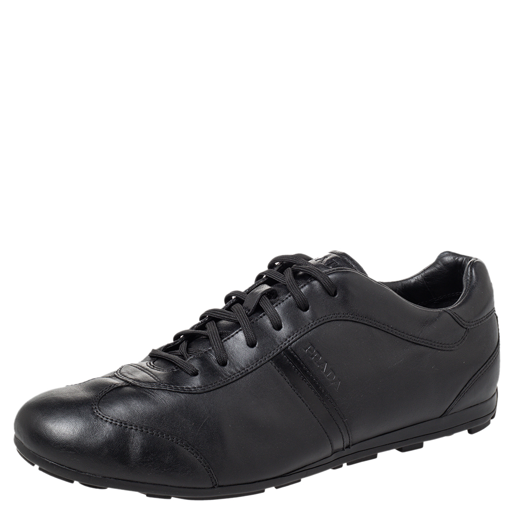 Prada sport black leather low top sneakers size 45