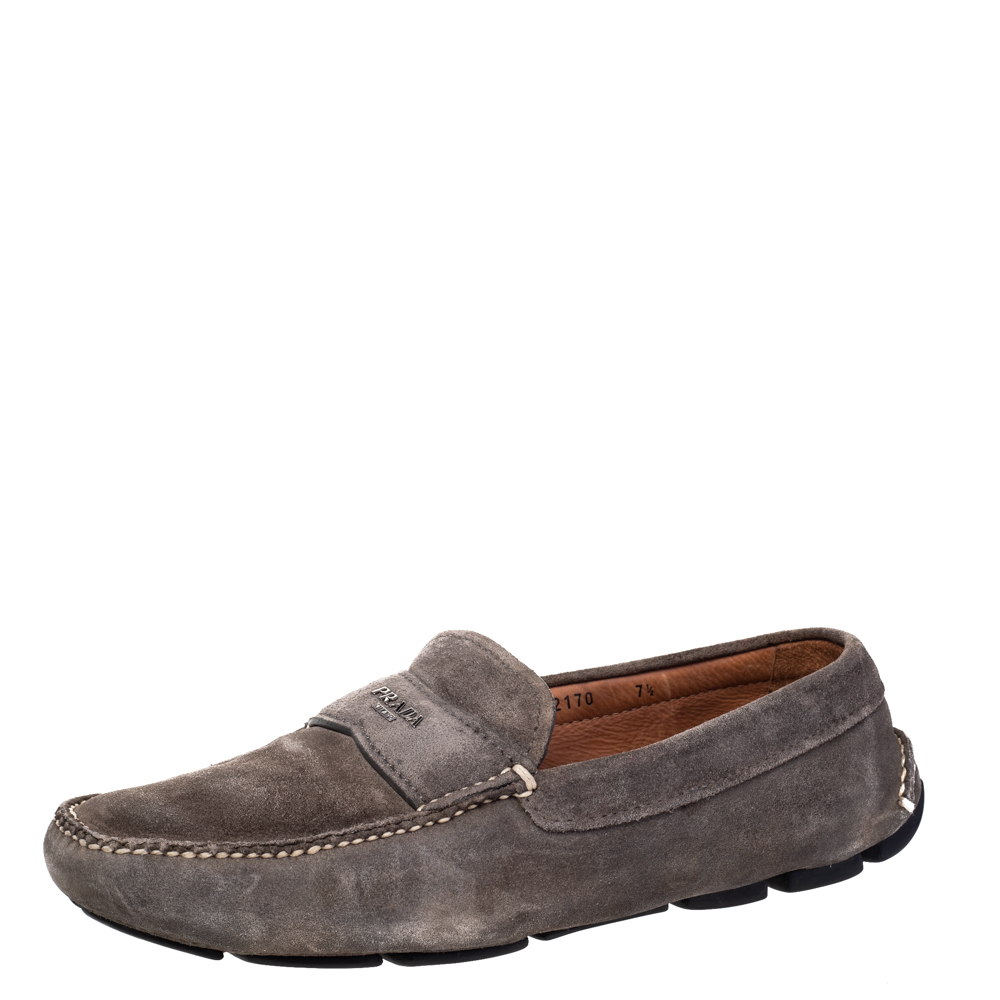 Prada Grey Suede Slip-On Loafers Size 41.5