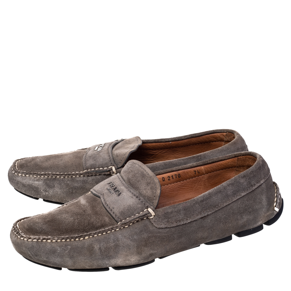 Prada Grey Suede Slip-On Loafers Size 41.5