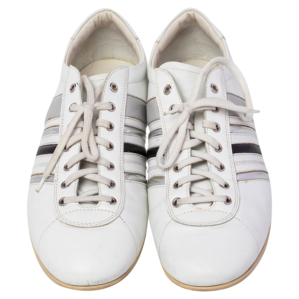 Prada White Leather Low Top Sneakers Size 44