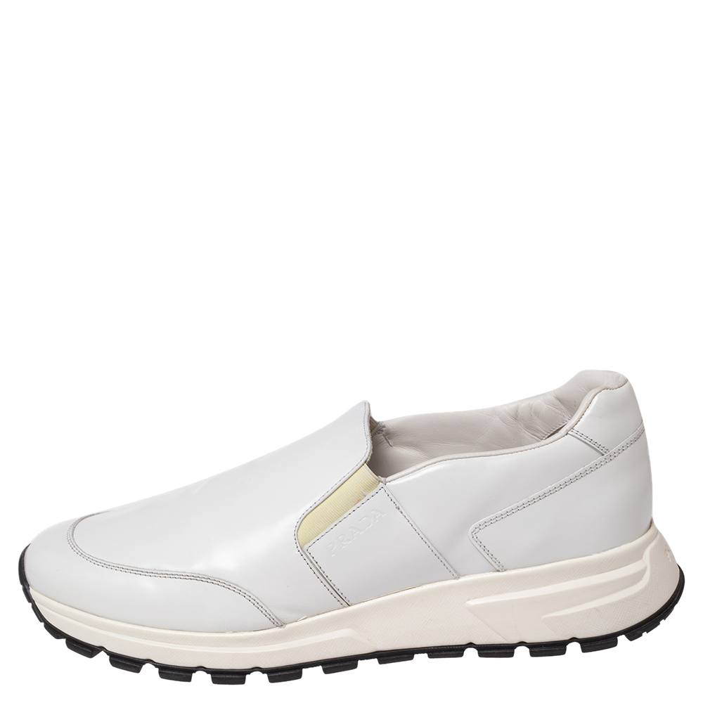 

Prada White Leather Linea Rossa Slip On Sneakers Size