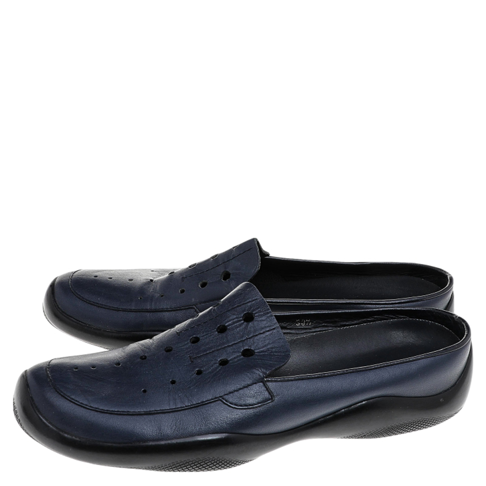 Prada Blue Leather Driving Slip On Loafers Size 38.5