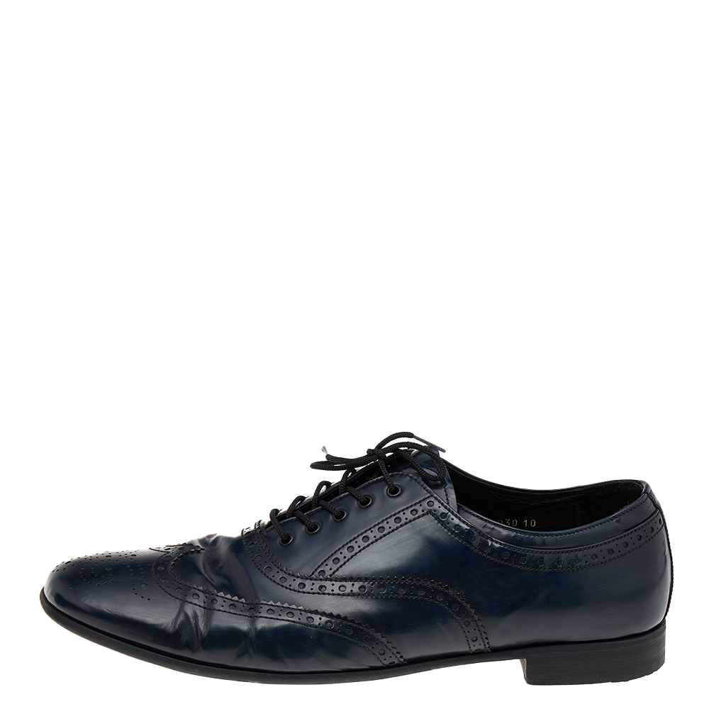 Prada Navy Blue Brogue Leather Lace Up Oxfords Size 44