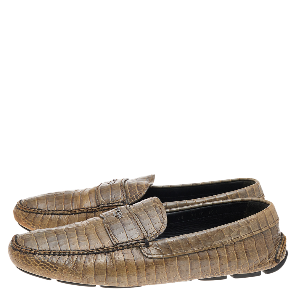 Prada Two Tone Crocodile Leather Slip On Loafers Size 44.5