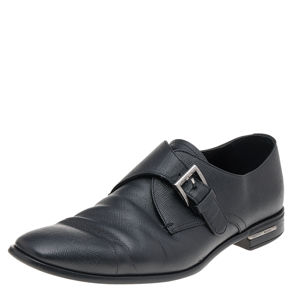 Prada Black Saffiano Leather Slip On Loafers Size 40.5