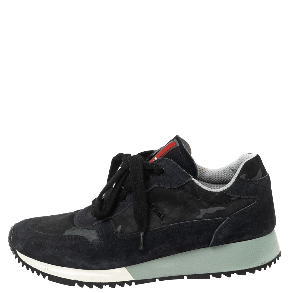 Prada Navy Blue Camouflage Canvas And Suede Sneakers Size
Prada Navy Blue Camouflage Canvas And Suede Sneakers Size