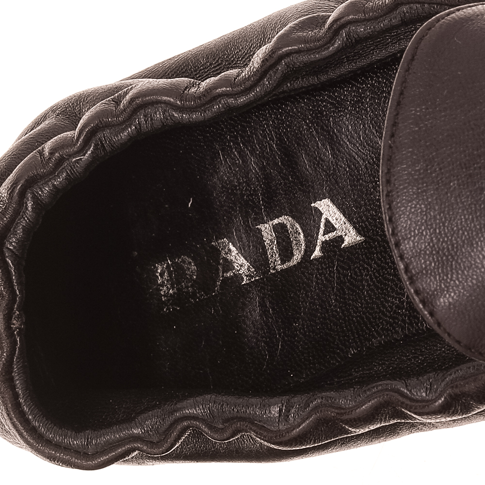 Prada Dark Brown Leather Scrunch Slip On Loafers Size 39.5