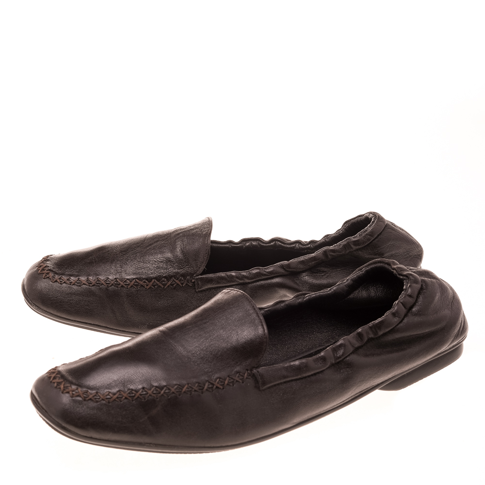 Prada Dark Brown Leather Scrunch Slip On Loafers Size 39.5