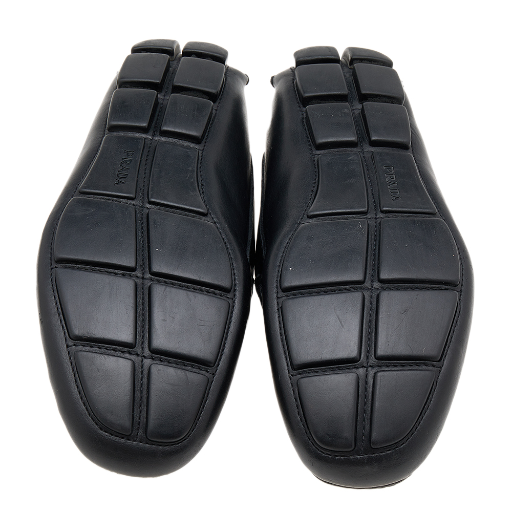 Prada Black Leather Slip On Loafers Size 42