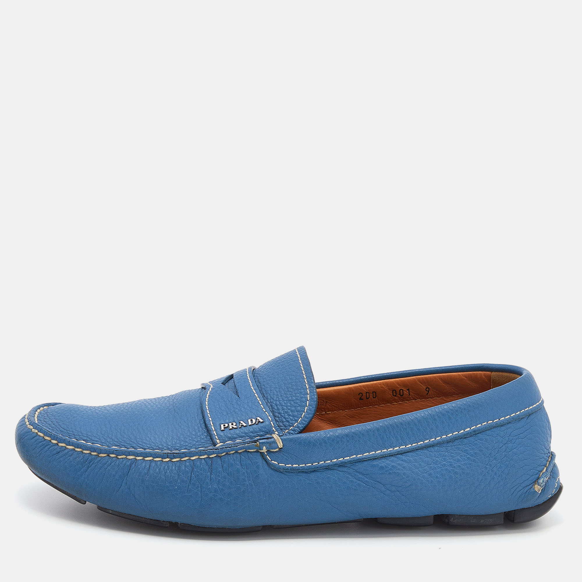 Prada Blue Leather Slip On Driving Loafers Size 43