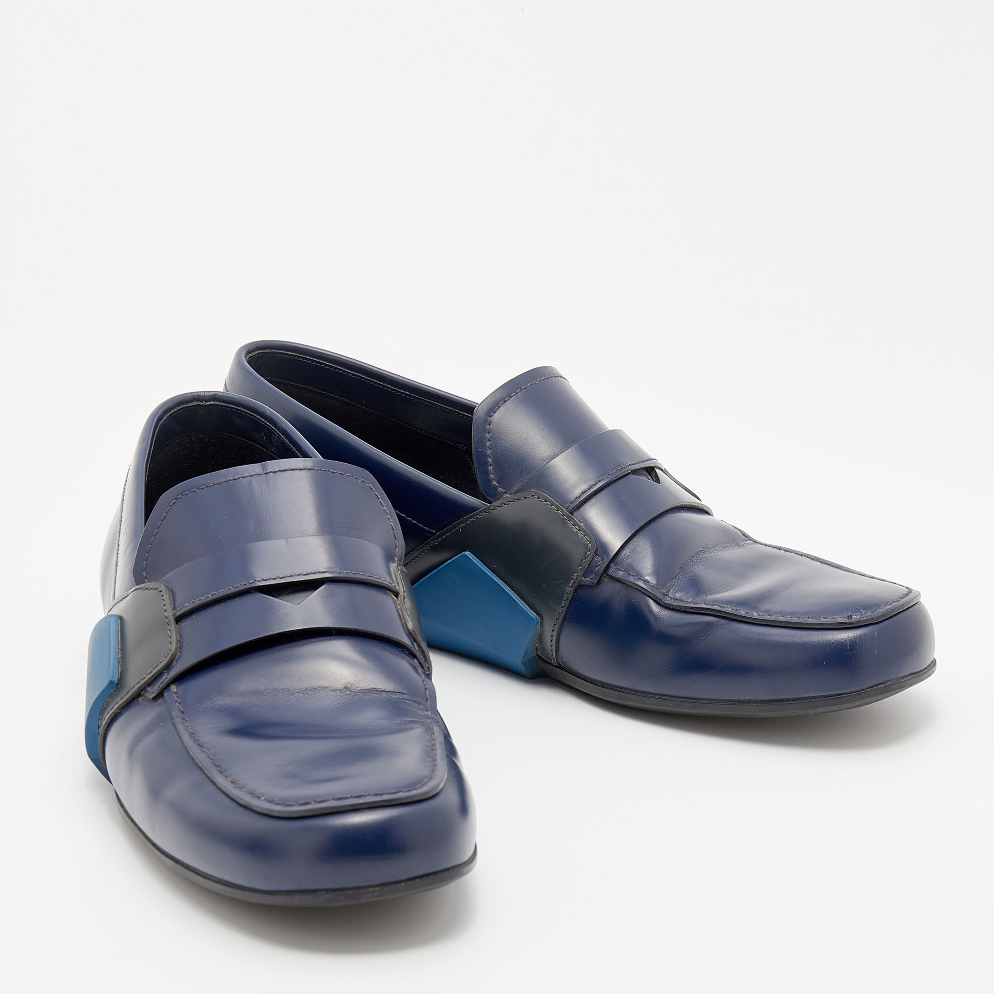 Prada Blue Leather Slip On Loafers Size 41.5