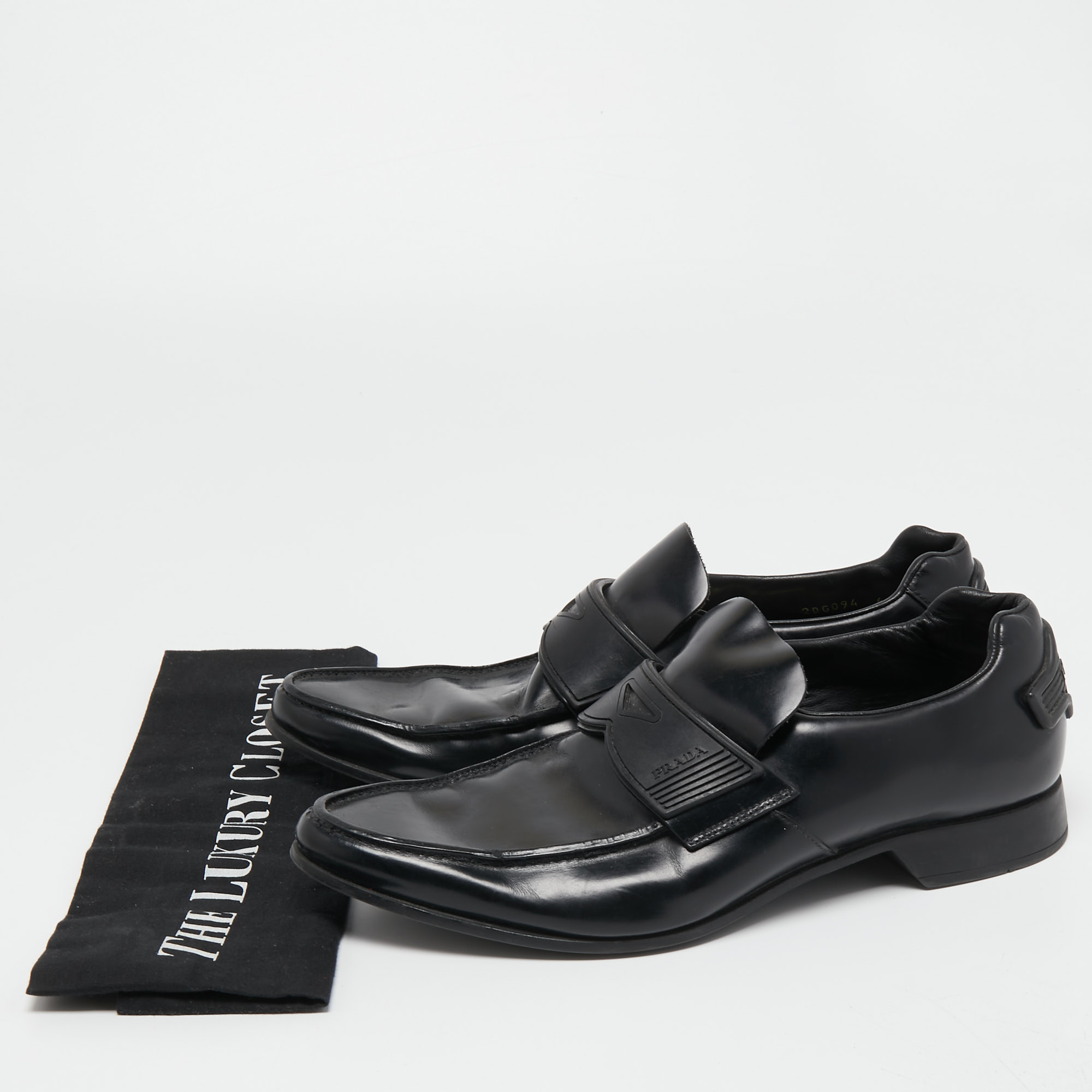 Prada Black Leather Slip On Loafers Size 40.5
