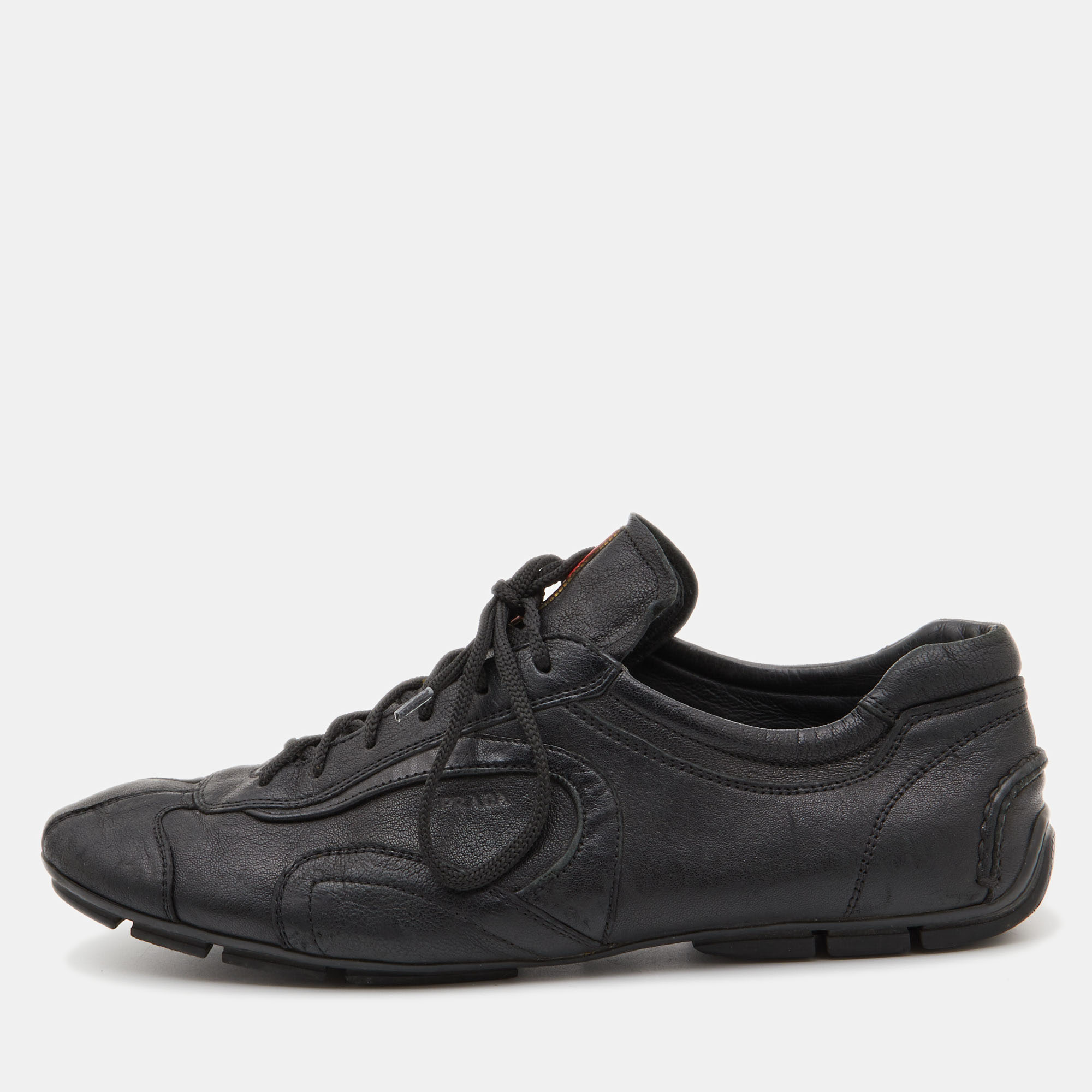 Prada Sports Black Leather Low Top Sneakers Size 43