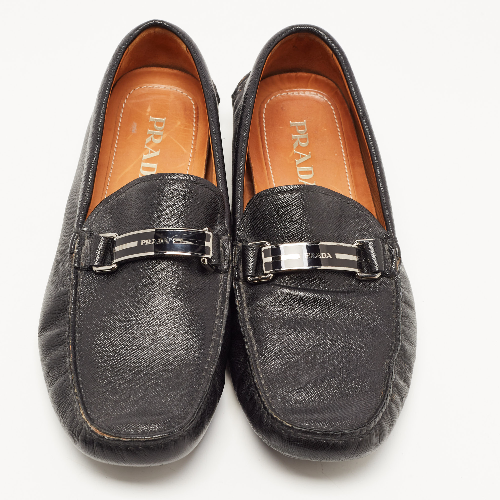 Prada Black Saffiano Leather Slip On Loafers Size 42