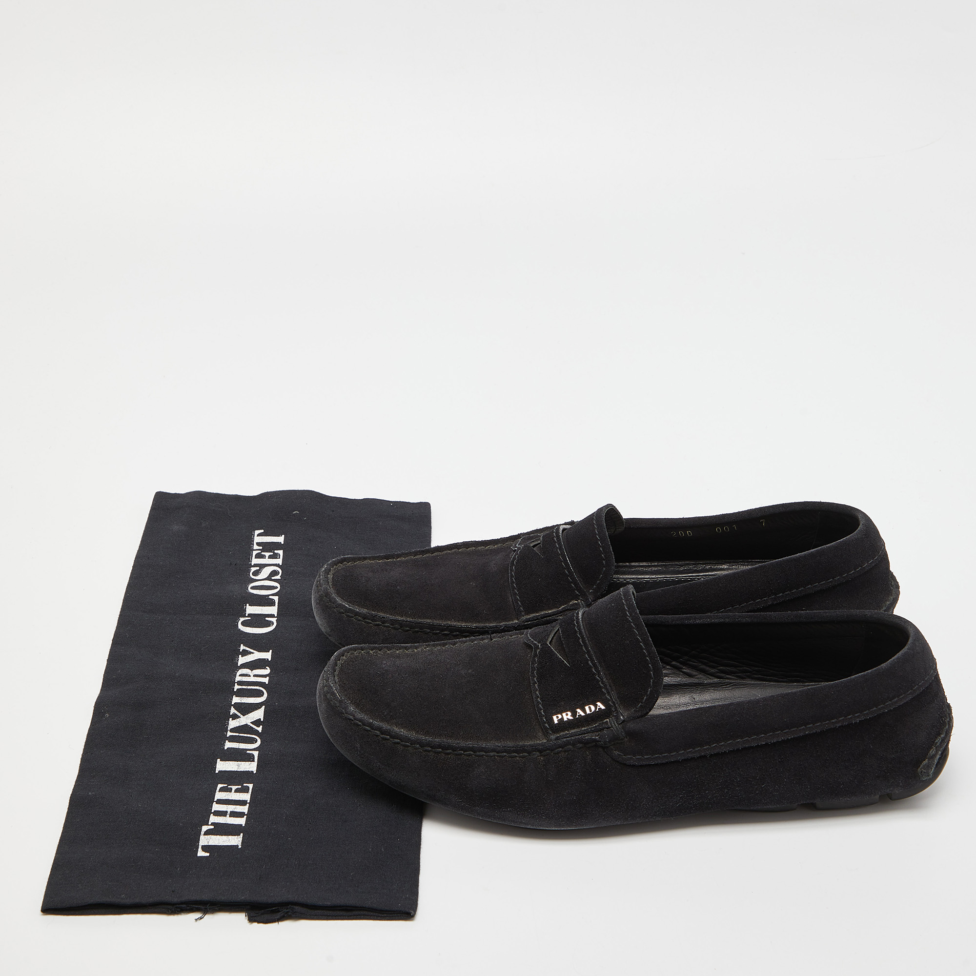 Prada Black Suede Penny Loafers Size 40.5