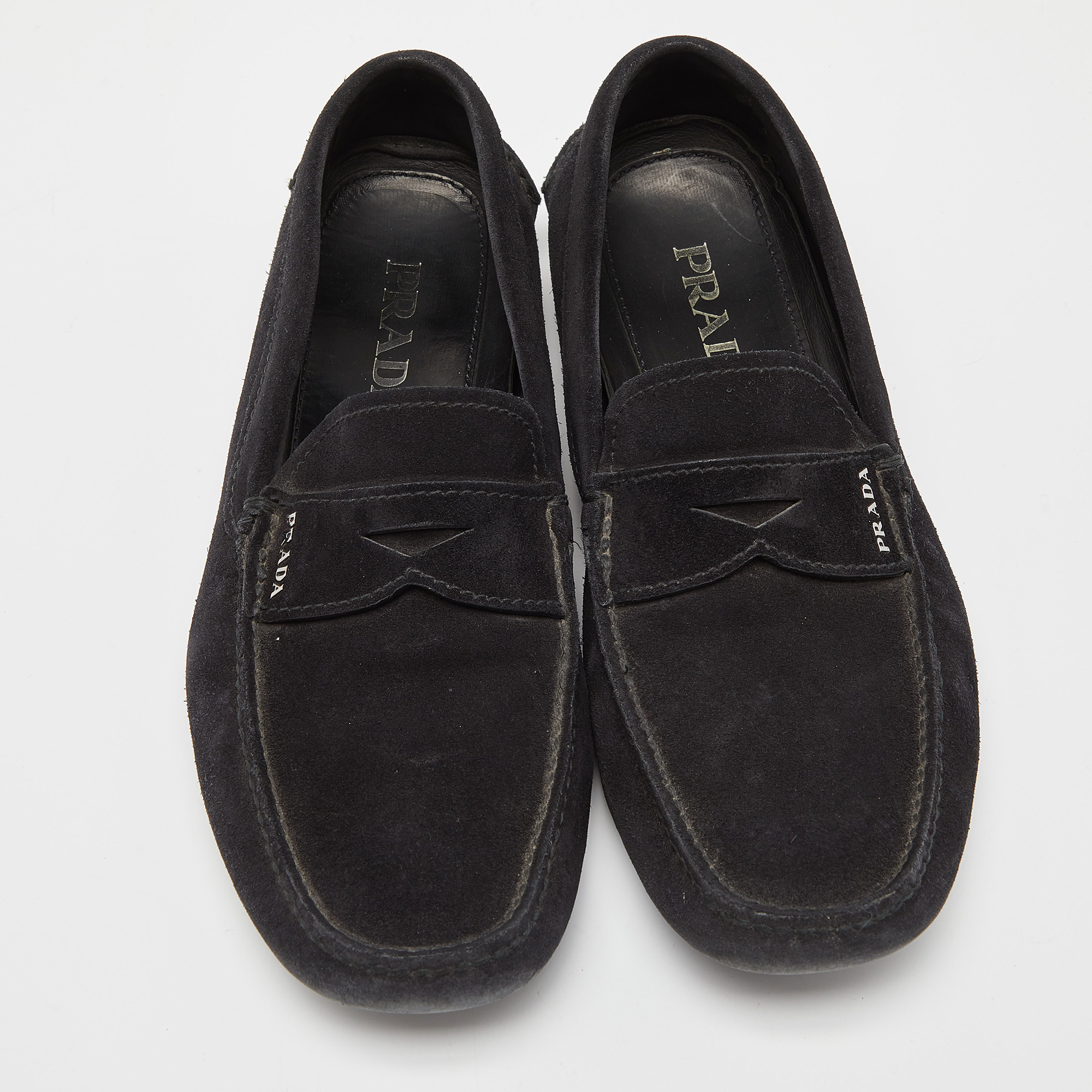 Prada Black Suede Penny Loafers Size 40.5