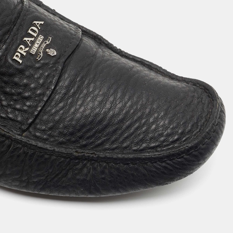 Prada Black Leather Slip On Loafers Size 41