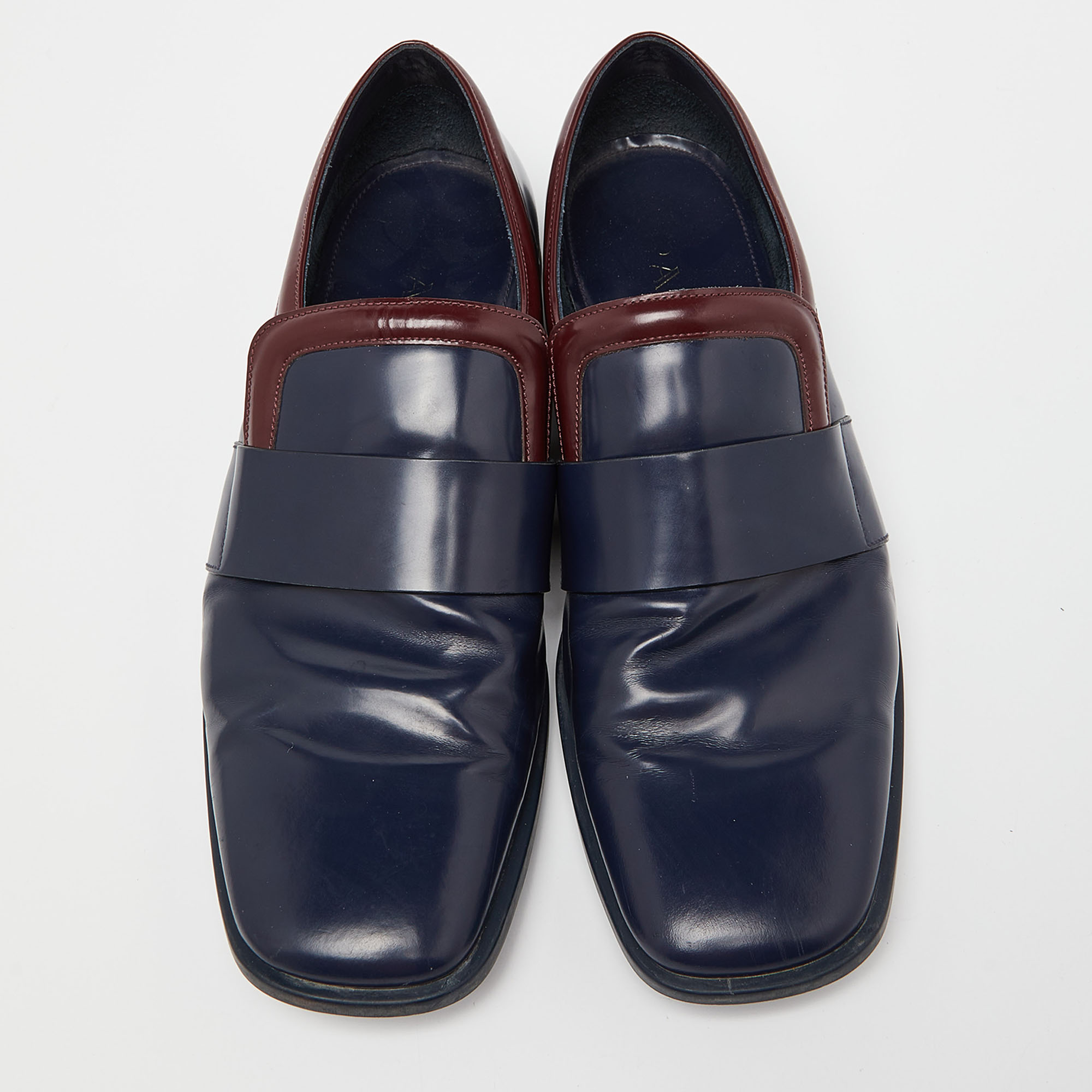 Prada Navy Blue Leather Square Toe Loafers Size 43.5
